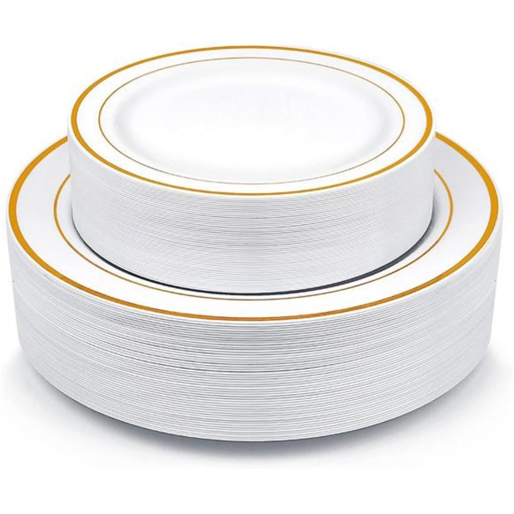 Gold Plastic Plates, 100 Pieces Disposable Party Plates for Weddings, Premium